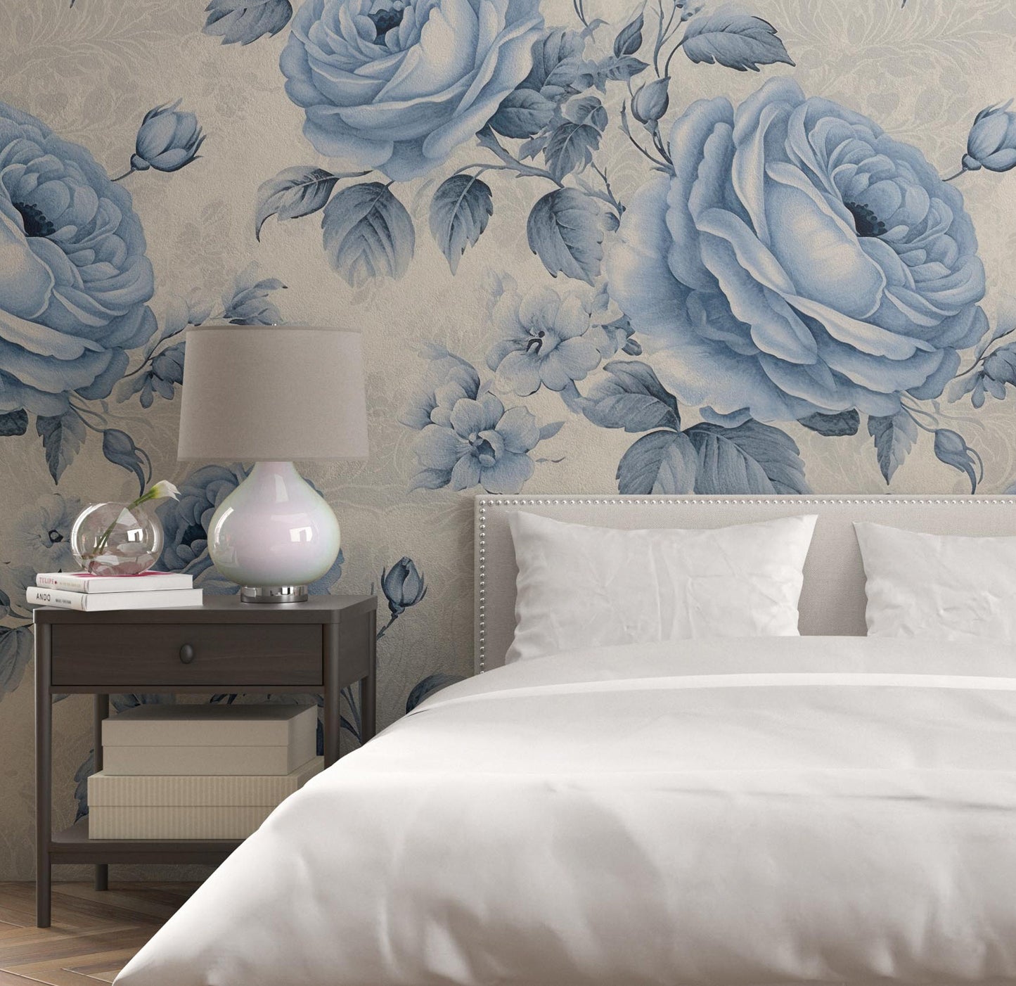 Light Blue Rose Floral Removable Wallpaper- Peel & Stick, Reusable, Self Adhesive, 26 Inch Fixed Panels, Easy Install, Seamless