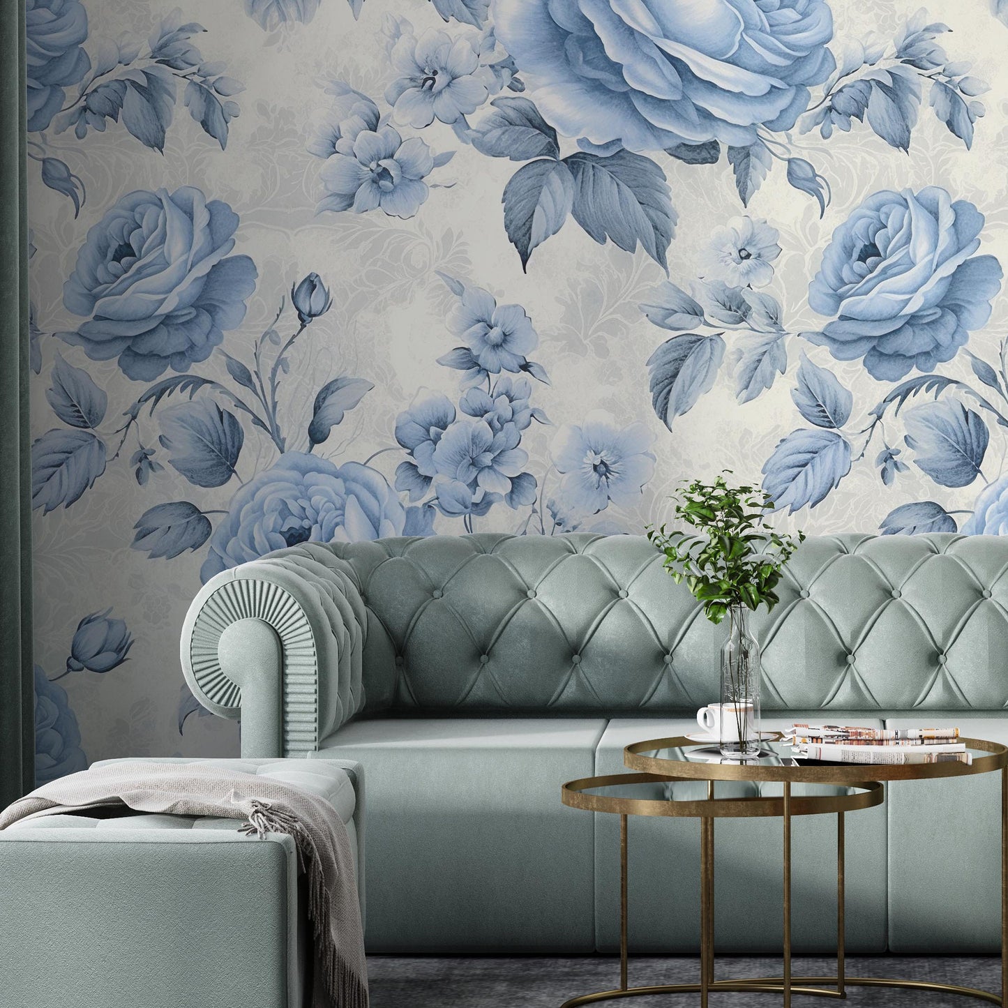 Light Blue Rose Floral Removable Wallpaper- Peel & Stick, Reusable, Self Adhesive, 26 Inch Fixed Panels, Easy Install, Seamless