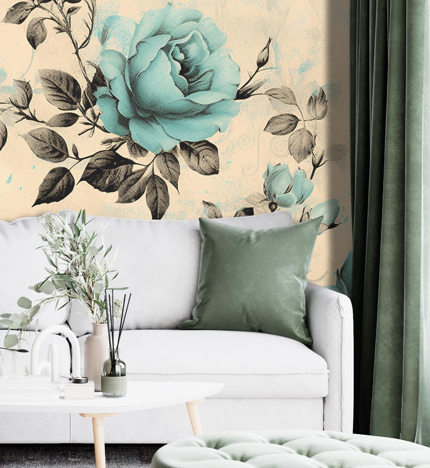 Removable Wallpaper, Blue and Black Rose - Peel & Stick, Reusable, Self Adhesive, 26 Inch Fixed Panels, Easy Install, Seamless