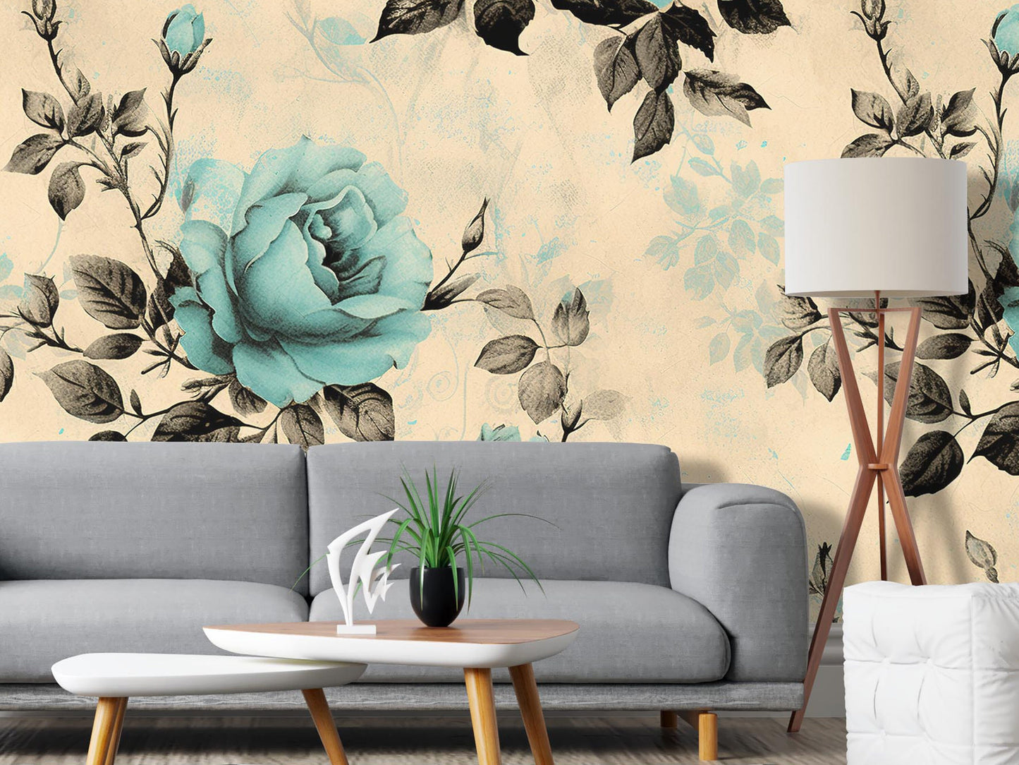 Removable Wallpaper, Blue and Black Rose - Peel & Stick, Reusable, Self Adhesive, 26 Inch Fixed Panels, Easy Install, Seamless