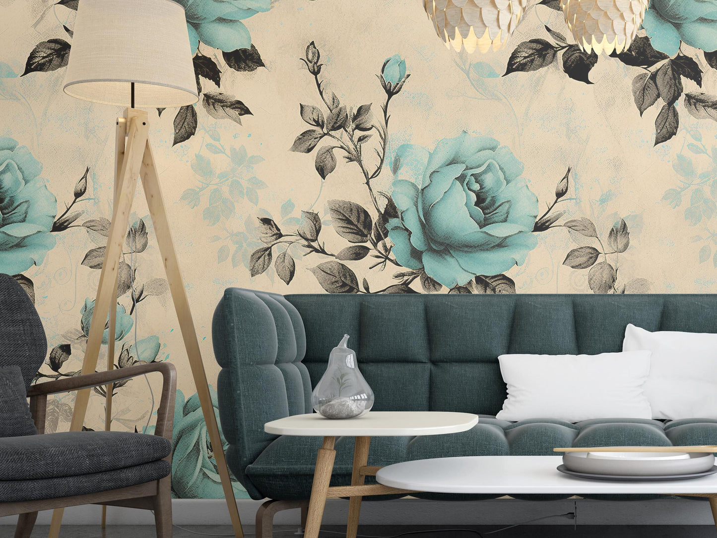 Removable Wallpaper, Blue and Black Rose - Peel & Stick, Reusable, Self Adhesive, 26 Inch Fixed Panels, Easy Install, Seamless