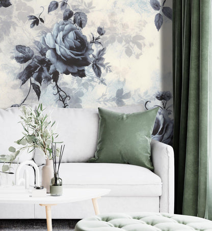 Removable Wallpaper, Vintage Rose Black - Peel & Stick, Reusable, Self Adhesive, 26 Inch Fixed Panels, Easy Install, Seamless