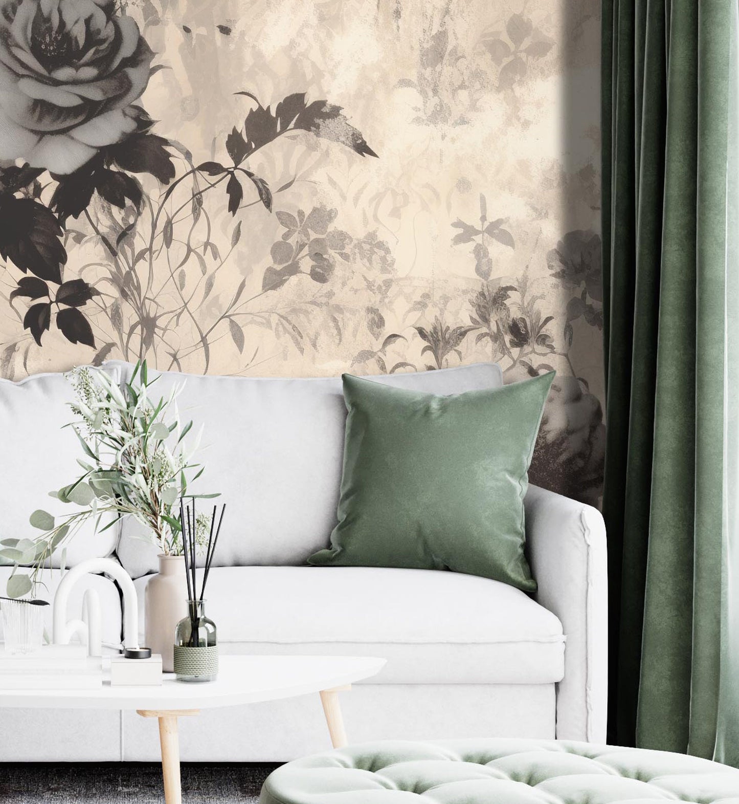 Vintage Rose Floral Removable Wallpaper - Peel & Stick, Reusable, Self Adhesive, 26 Inch Fixed Panels, Easy Install, Seamless