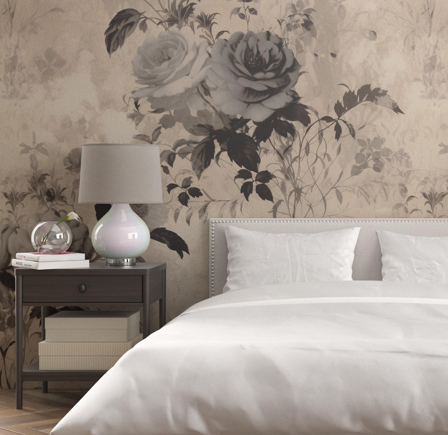 Vintage Rose Floral Removable Wallpaper - Peel & Stick, Reusable, Self Adhesive, 26 Inch Fixed Panels, Easy Install, Seamless