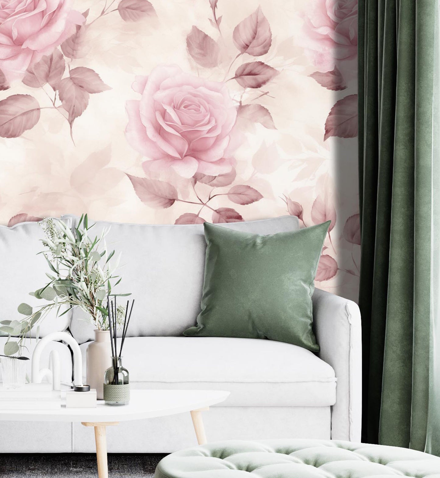 Removable Wallpaper, Pink Roses - Peel & Stick, Reusable, Self Adhesive, 26 Inch Fixed Panels, Easy Install, Seamless