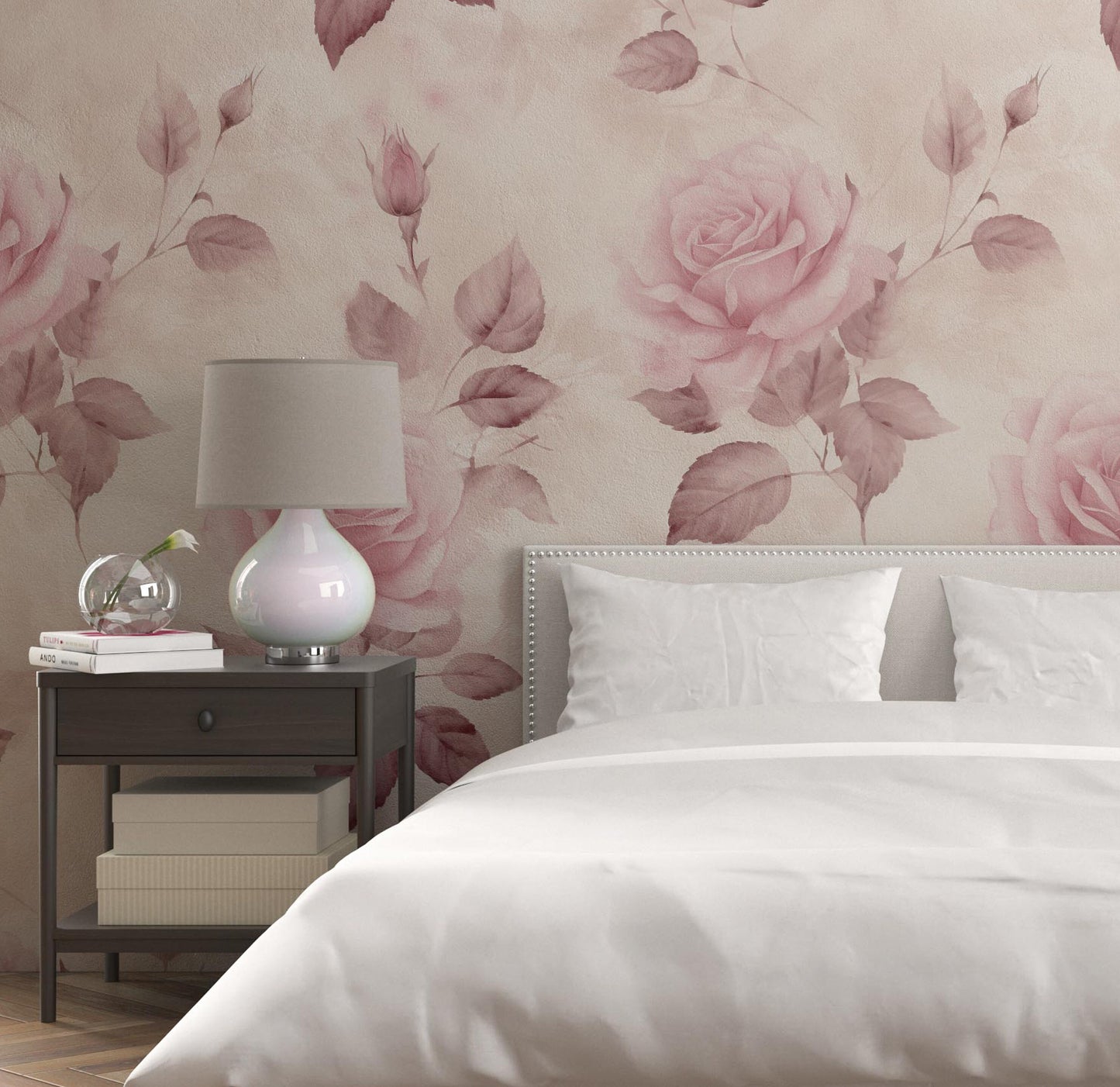 Removable Wallpaper, Pink Roses - Peel & Stick, Reusable, Self Adhesive, 26 Inch Fixed Panels, Easy Install, Seamless