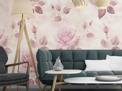 Removable Wallpaper, Pink Roses - Peel & Stick, Reusable, Self Adhesive, 26 Inch Fixed Panels, Easy Install, Seamless