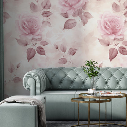 Removable Wallpaper, Pink Roses - Peel & Stick, Reusable, Self Adhesive, 26 Inch Fixed Panels, Easy Install, Seamless