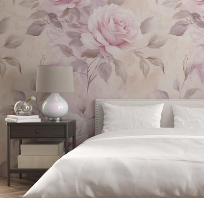 Removable Wallpaper, Pink and Purple Rose - Peel & Stick, Reusable, Self Adhesive, 26 Inch Fixed Panels, Easy Install, Seamless