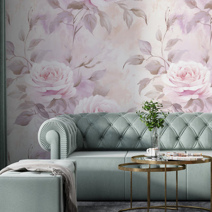 Removable Wallpaper, Pink and Purple Rose - Peel & Stick, Reusable, Self Adhesive, 26 Inch Fixed Panels, Easy Install, Seamless