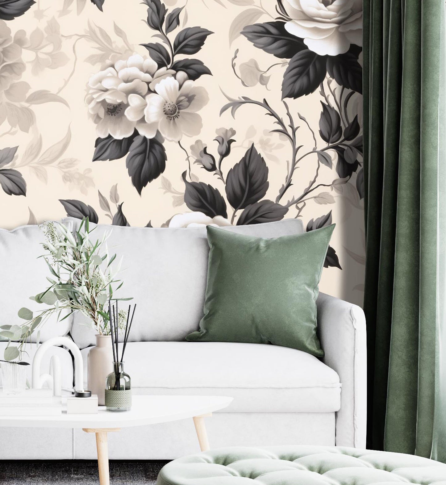 Removable Wallpaper, Dark Rose Floral Wallpaper - Custom Printed, Peel & Stick, Reusable, Self Adhesive, 26 Inch Fixed Panels, Easy Install