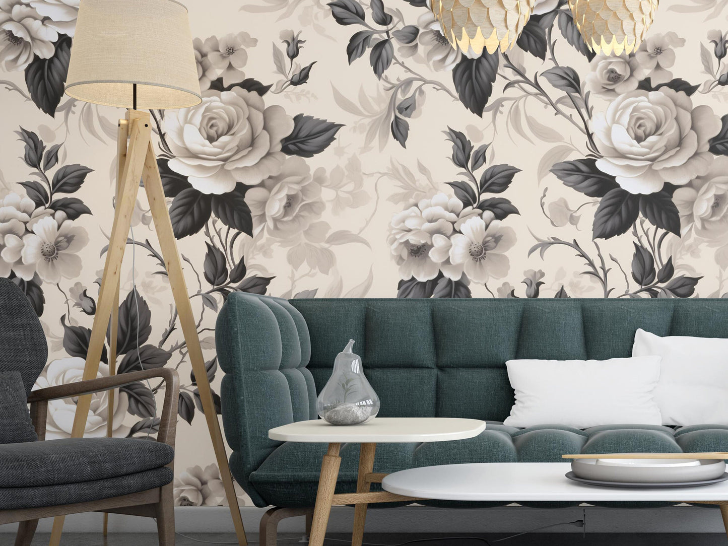 Removable Wallpaper, Dark Rose Floral Wallpaper - Custom Printed, Peel & Stick, Reusable, Self Adhesive, 26 Inch Fixed Panels, Easy Install