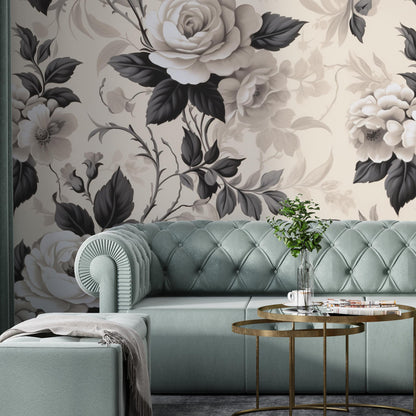 Removable Wallpaper, Dark Rose Floral Wallpaper - Custom Printed, Peel & Stick, Reusable, Self Adhesive, 26 Inch Fixed Panels, Easy Install