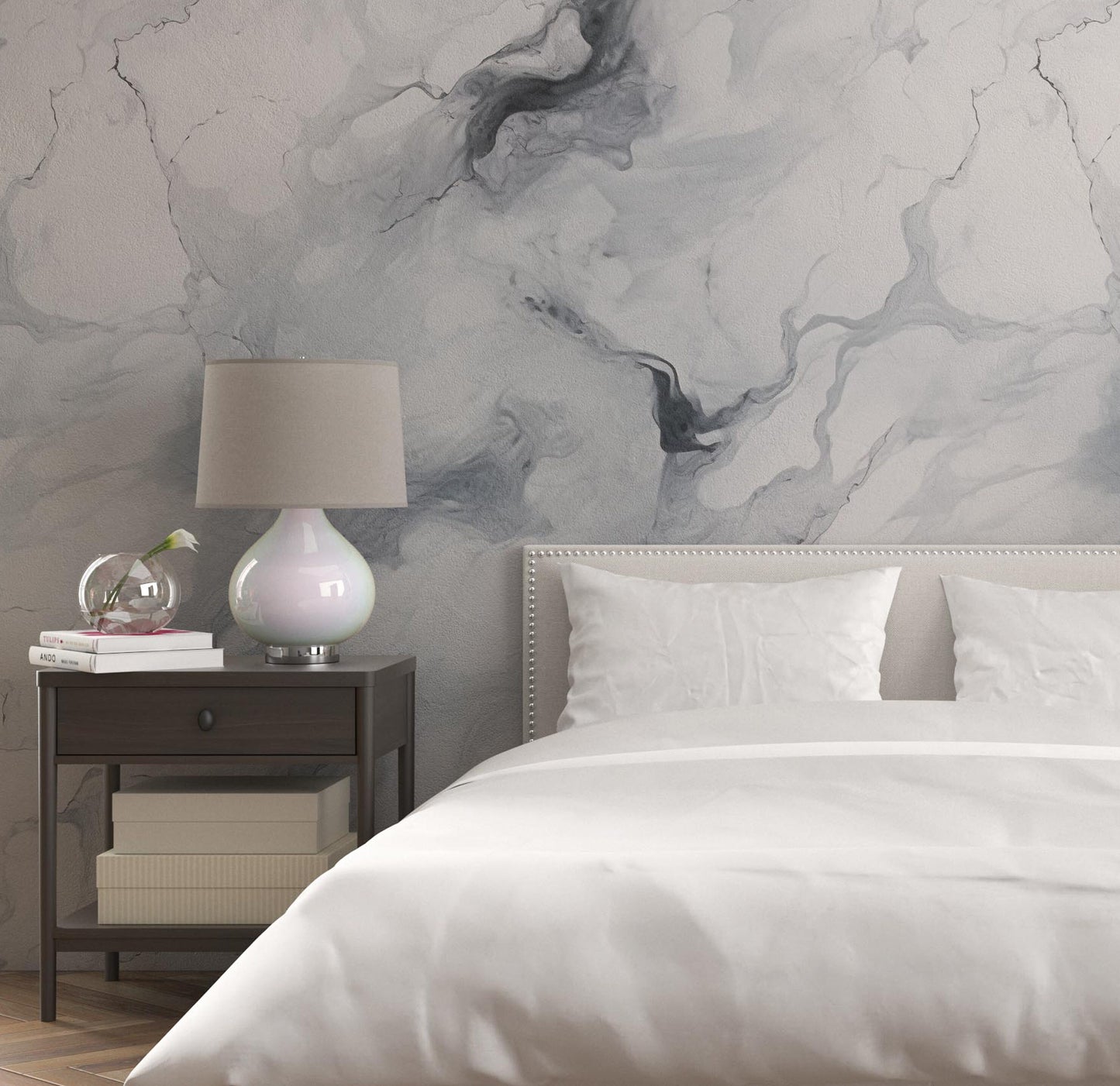 Removable Wallpaper, Gray and White Marble - Peel & Stick, Reusable, Self Adhesive, 26 Inch Fixed Panels, Easy Install, Seamless