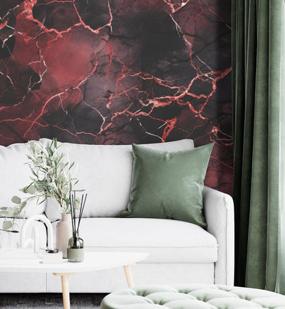 Removable Wallpaper, Black and Red Marble - Peel & Stick, Reusable, Self Adhesive, 26 Inch Fixed Panels, Easy Install, Seamless