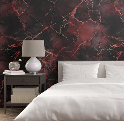 Removable Wallpaper, Black and Red Marble - Peel & Stick, Reusable, Self Adhesive, 26 Inch Fixed Panels, Easy Install, Seamless