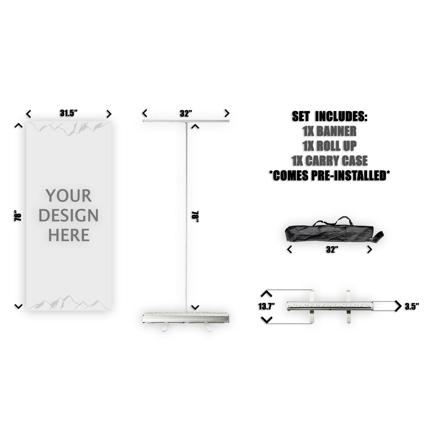 Retractable Banner Stand - P.O.P. Roll Up Banner Display - 78" X 31.5" - Banner Sign - Send Message For Custom Order