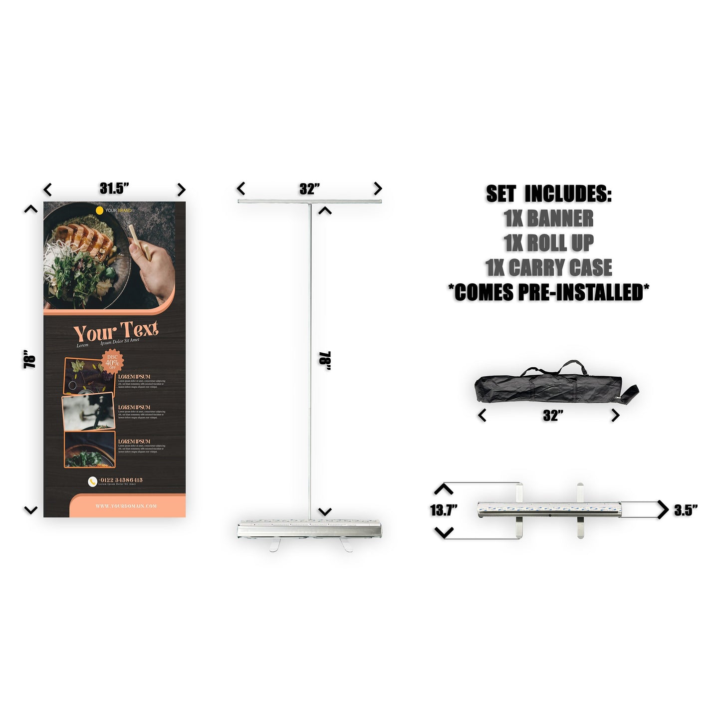 Retractable Banner Stand - P.O.P. Roll Up Banner Display - 78" X 31.5" - Banner Sign - Send Message To Customize