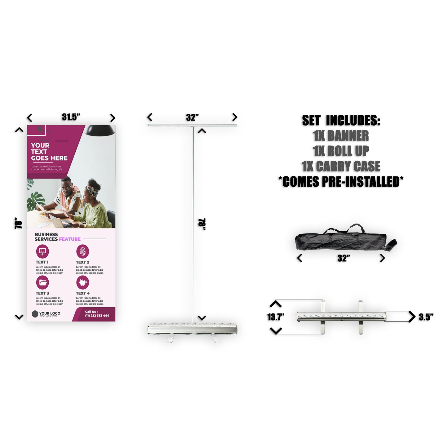 Retractable Banner Stand - P.O.P. Roll Up Banner Display - 78" X 31.5" - Banner Sign - Send Message To Customize