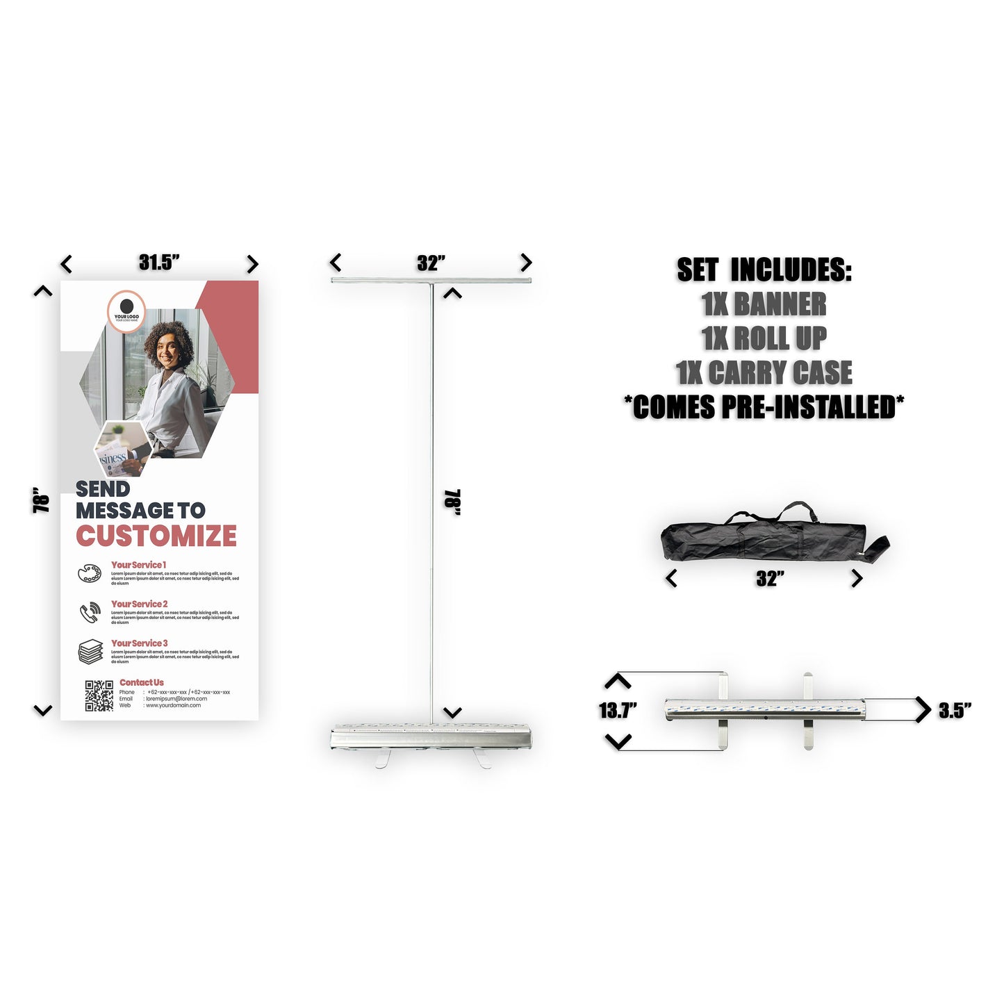 Retractable Banner Stand - P.O.P. Roll Up Banner Display - 78" X 31.5" - Banner Sign - Send Message To Customize