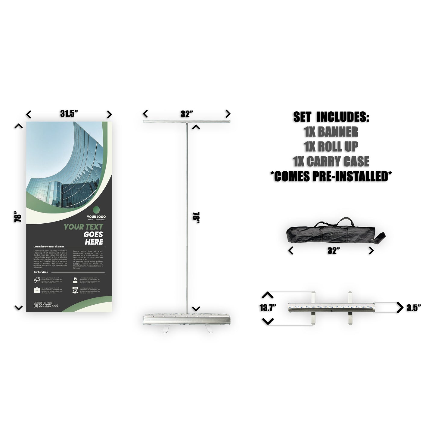 Retractable Banner Stand - P.O.P. Roll Up Banner Display - 78" X 31.5" - Banner Sign - Send Message To Customize