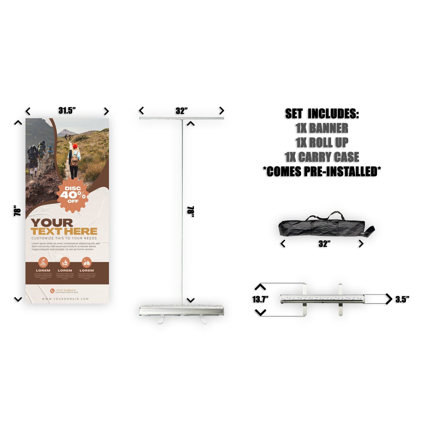 Retractable Banner Stand - P.O.P. Roll Up Banner Display - 78" X 31.5" - Banner Sign - Send Message To Customize