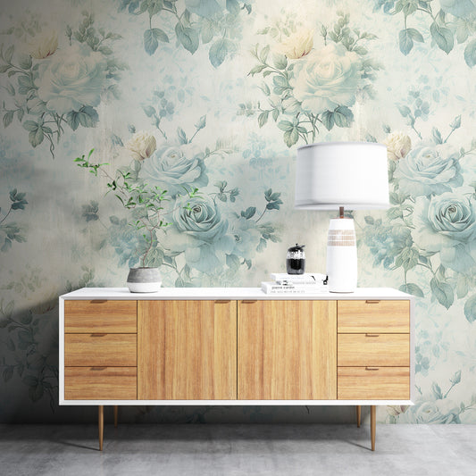 White and Blue Floral Removable Wallpaper - Peel & Stick, Reusable, Self Adhesive, 26" Panels, Easy Install, Seamless