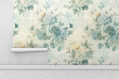 White and Blue Floral Removable Wallpaper - Peel & Stick, Reusable, Self Adhesive, 26" Panels, Easy Install, Seamless