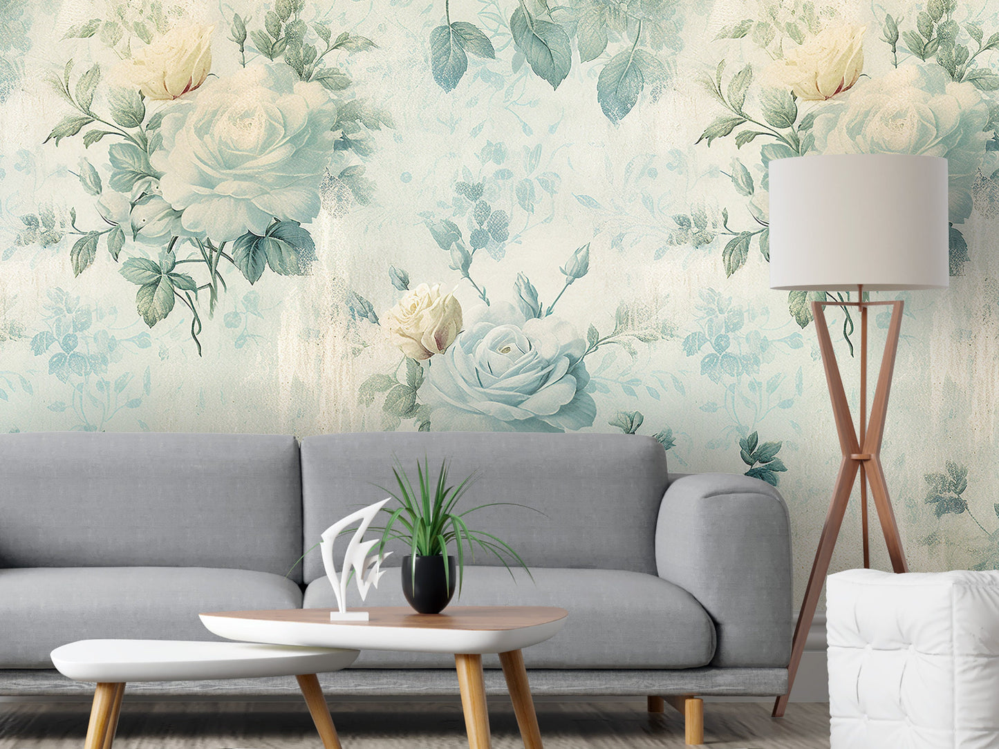 White and Blue Floral Removable Wallpaper - Peel & Stick, Reusable, Self Adhesive, 26" Panels, Easy Install, Seamless