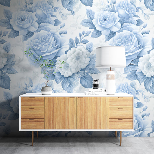 Removable Wallpaper, Blue Cute Floral - Peel & Stick, Reusable, Self Adhesive, 26" Panels, Easy Install, Seamless