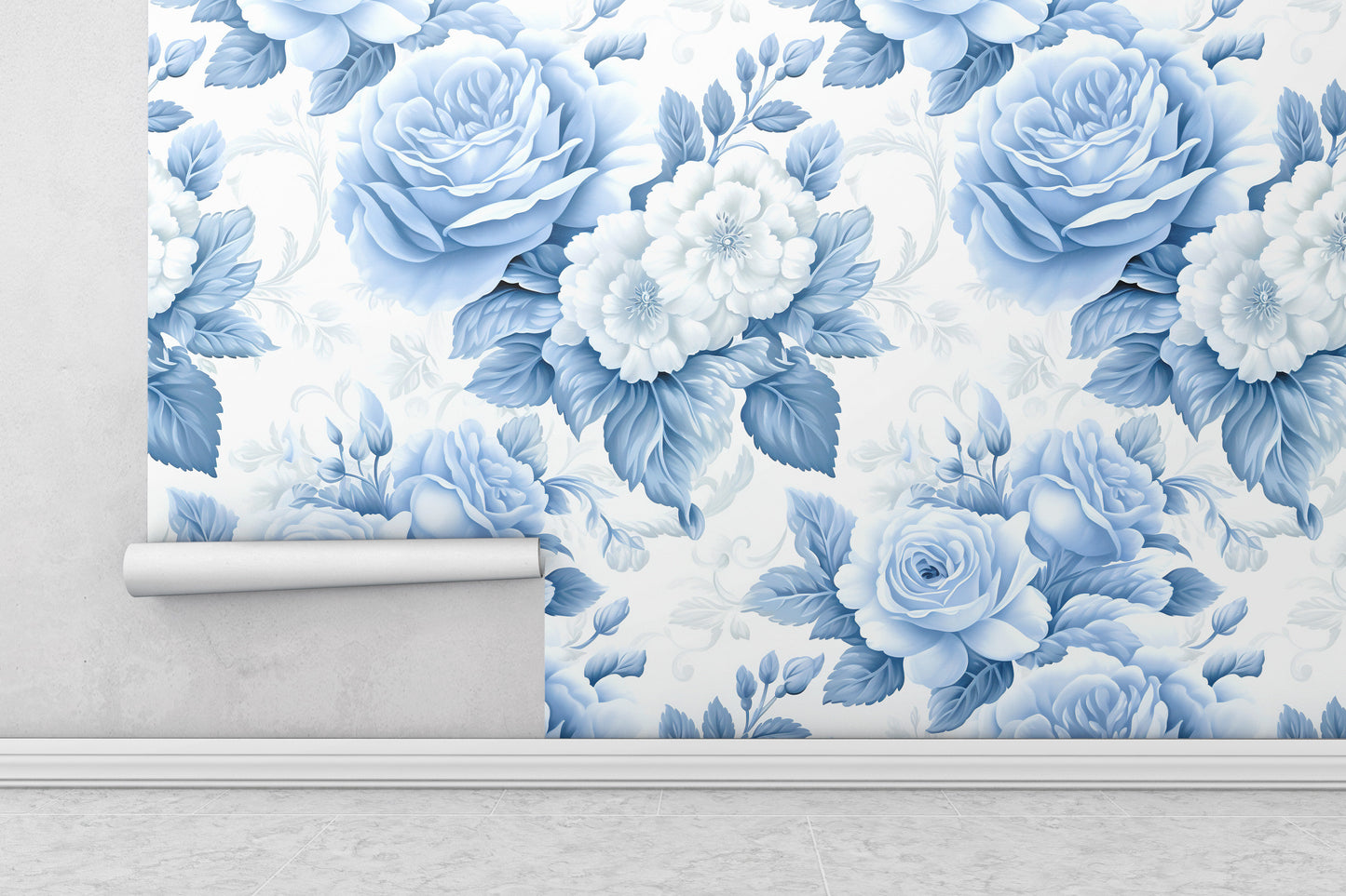 Removable Wallpaper, Blue Cute Floral - Peel & Stick, Reusable, Self Adhesive, 26" Panels, Easy Install, Seamless