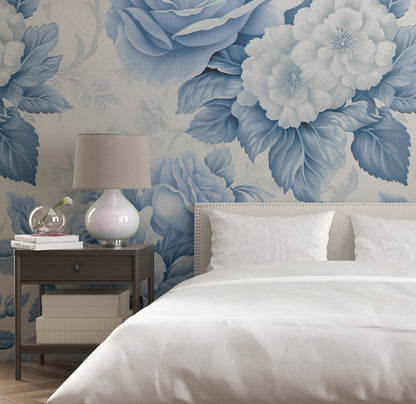 Removable Wallpaper, Blue Cute Floral - Peel & Stick, Reusable, Self Adhesive, 26" Panels, Easy Install, Seamless