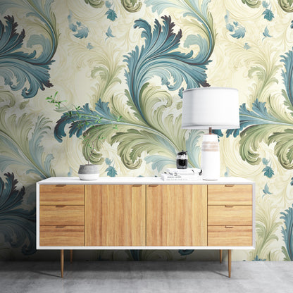 Removable Wallpaper, Floral Green Leaves - Peel & Stick, Reusable, Self Adhesive, 26" Panels, Easy Install, Seamless