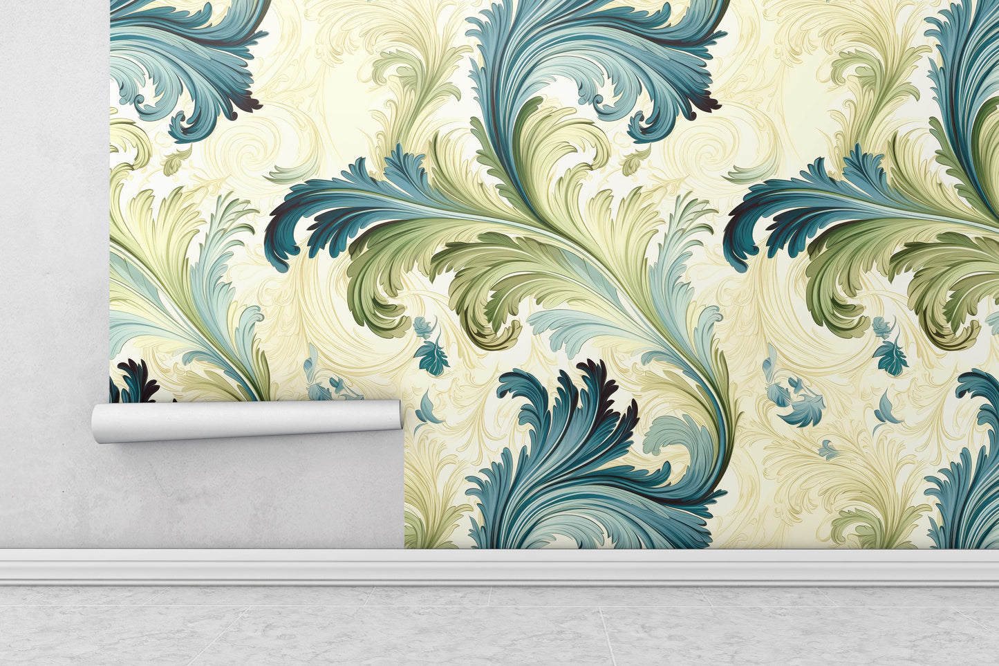 Removable Wallpaper, Floral Green Leaves - Peel & Stick, Reusable, Self Adhesive, 26" Panels, Easy Install, Seamless