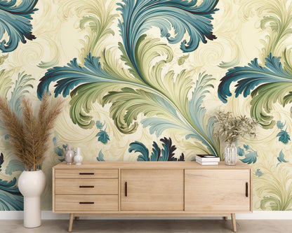 Removable Wallpaper, Floral Green Leaves - Peel & Stick, Reusable, Self Adhesive, 26" Panels, Easy Install, Seamless