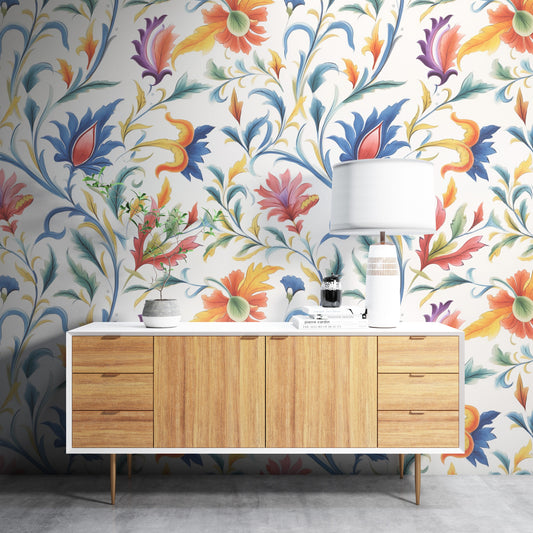 Colorful Cute Floral, Removable Wallpaper - Peel & Stick, Reusable, Self Adhesive, 26" Panels, Easy Install, Seamless