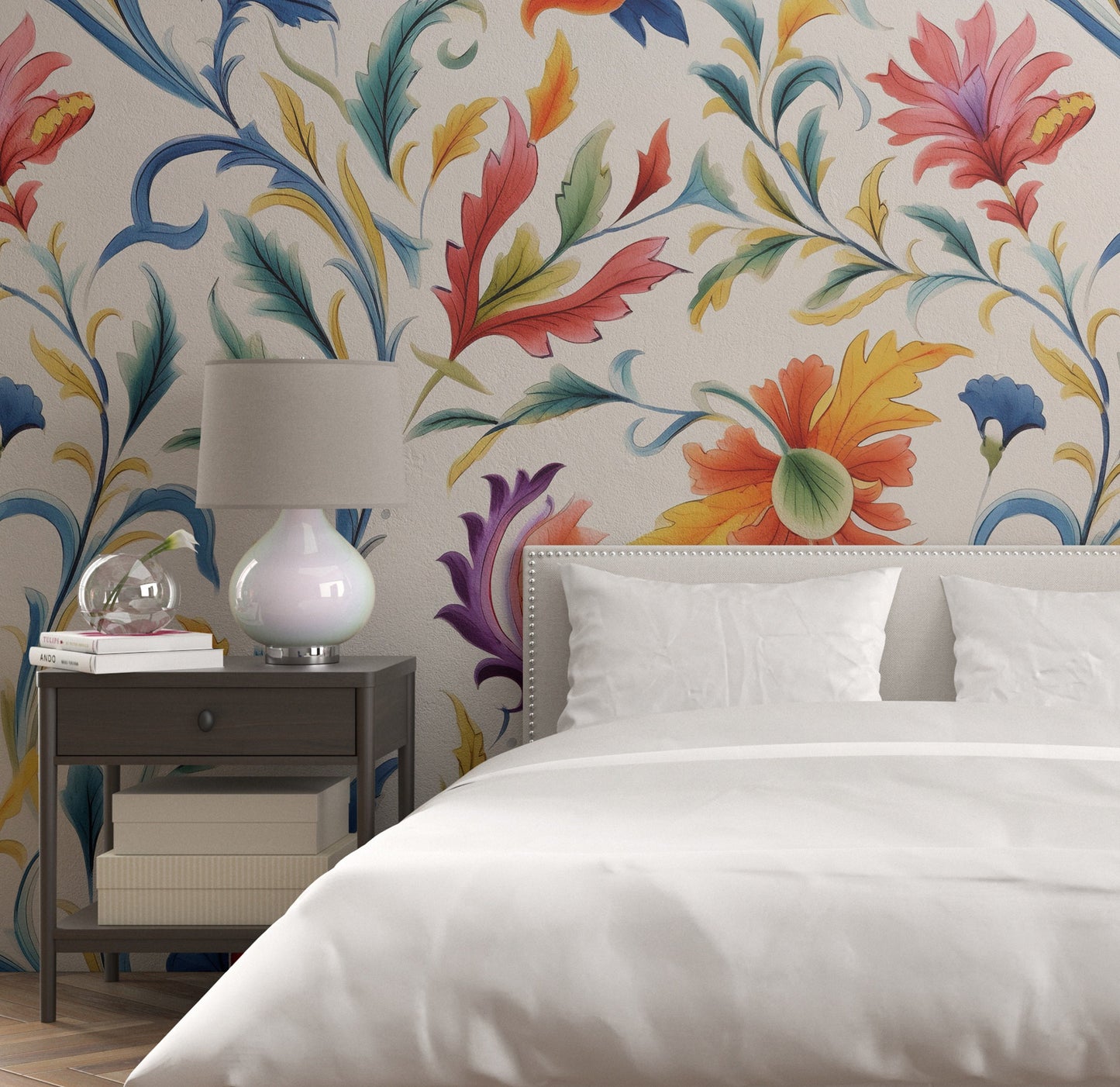 Colorful Cute Floral, Removable Wallpaper - Peel & Stick, Reusable, Self Adhesive, 26" Panels, Easy Install, Seamless