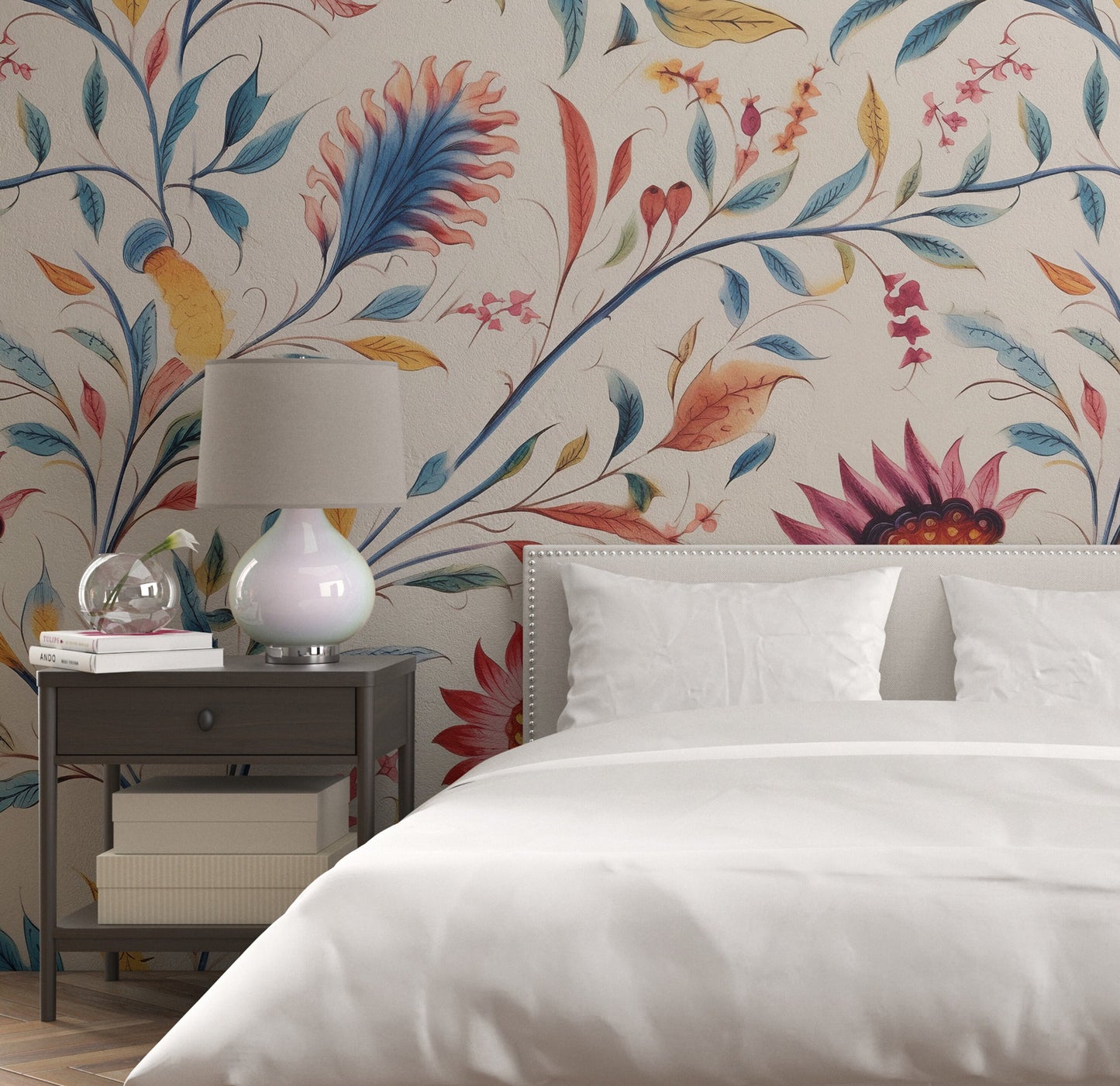 Removable Wallpaper, Cute Colorful Floral - Peel & Stick, Reusable, Self Adhesive, 26" Panels, Easy Install, Seamless