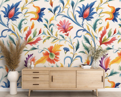 Colorful Cute Floral, Removable Wallpaper - Peel & Stick, Reusable, Self Adhesive, 26" Panels, Easy Install, Seamless