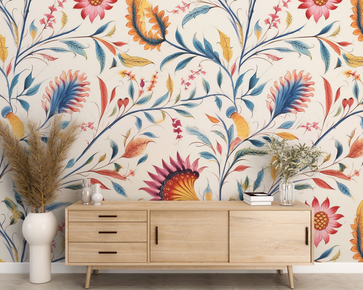 Removable Wallpaper, Cute Colorful Floral - Peel & Stick, Reusable, Self Adhesive, 26" Panels, Easy Install, Seamless