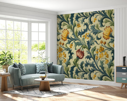 Removable Wallpaper, Beautiful Colorful Floral - Peel & Stick, Reusable, Self Adhesive, 26" Panels, Easy Install, Seamless