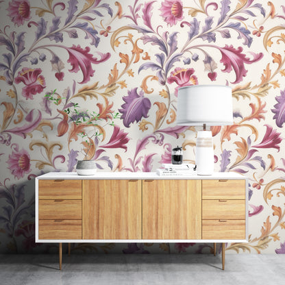 Removable Wallpaper, Colorful Beautiful Floral - Peel & Stick, Reusable, Self Adhesive, 26" Panels, Easy Install, Seamless