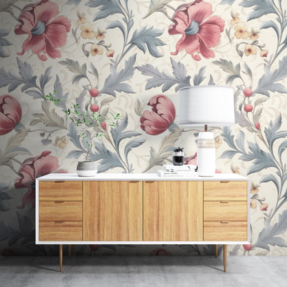 Removable Wallpaper, Beautiful Floral Colorful - Peel & Stick, Reusable, Self Adhesive, 26" Panels, Easy Install, Seamless