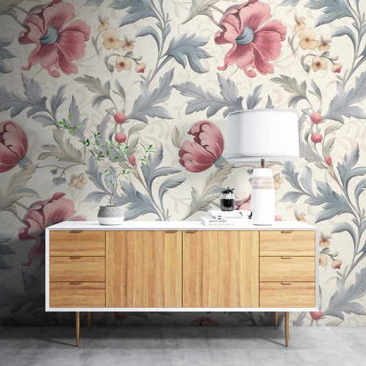 Removable Wallpaper, Beautiful Floral Colorful - Peel & Stick, Reusable, Self Adhesive, 26" Panels, Easy Install, Seamless