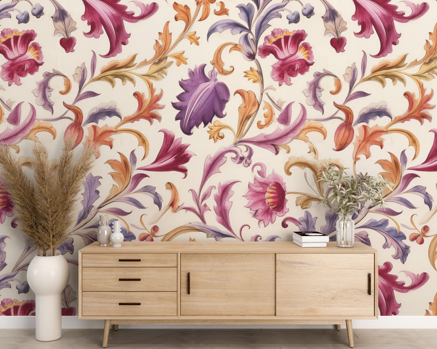 Removable Wallpaper, Colorful Beautiful Floral - Peel & Stick, Reusable, Self Adhesive, 26" Panels, Easy Install, Seamless