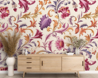 Removable Wallpaper, Colorful Beautiful Floral - Peel & Stick, Reusable, Self Adhesive, 26" Panels, Easy Install, Seamless