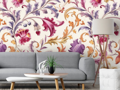 Removable Wallpaper, Colorful Beautiful Floral - Peel & Stick, Reusable, Self Adhesive, 26" Panels, Easy Install, Seamless