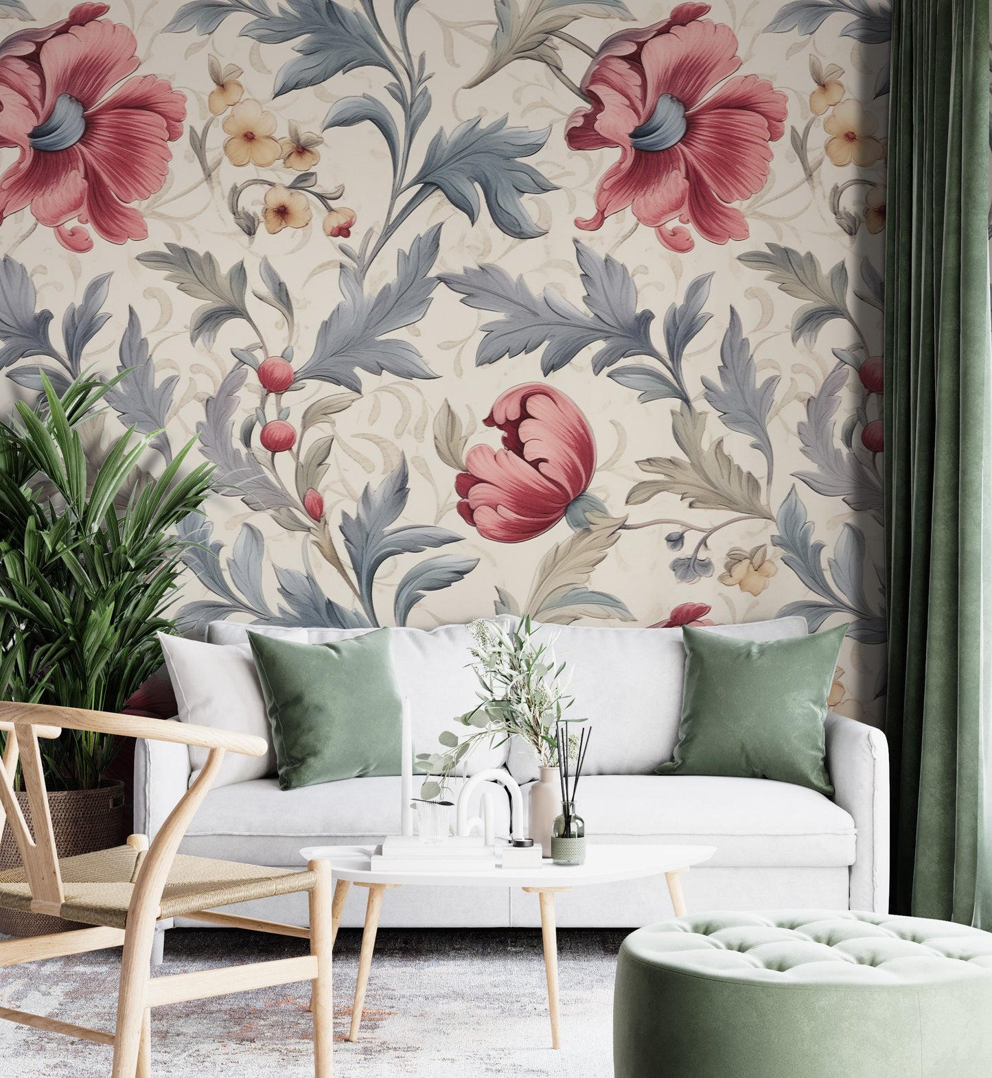 Removable Wallpaper, Beautiful Floral Colorful - Peel & Stick, Reusable, Self Adhesive, 26" Panels, Easy Install, Seamless