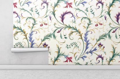 Removable Wallpaper, Floral Beautiful Colorful - Peel & Stick, Reusable, Self Adhesive, 26" Panels, Easy Install, Seamless