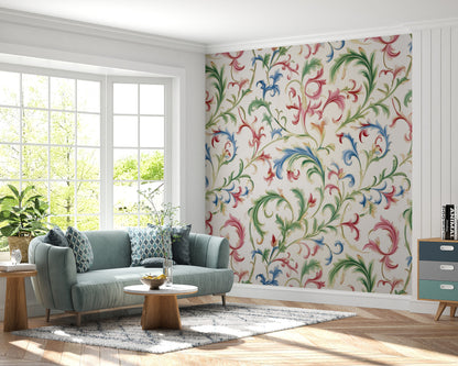 Floral Flower Colorful, Removable Wallpaper - Peel & Stick, Reusable, Self Adhesive, 26" Panels, Easy Install, Seamless